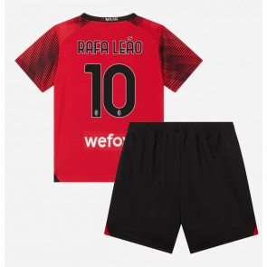 Lacne Dětský Futbalové dres AC Milan Rafael Leao #10 2023-24 Krátky Rukáv - Domáci (+ trenírky)